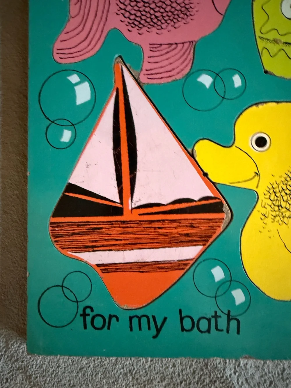 Vintage Retro Playskool 4-Piece Wooden Inset Tray Puzzle MY BATH Model 155AN-16